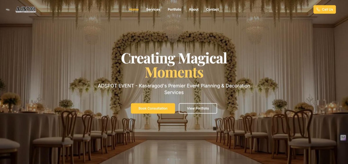 AdSpot Event homepage: Creating magical moments, over a wedding venue photo