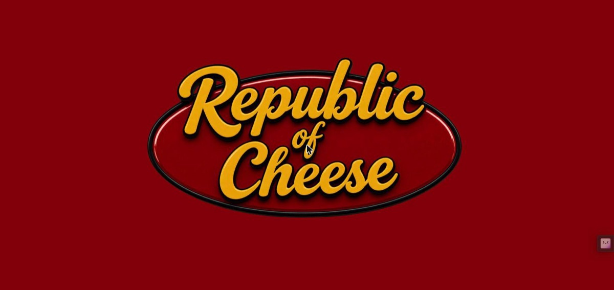 Republic of Cheese logo on a deep red background